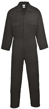 Portwest S998 Mens Euro Work Coverall Cotton Boiler Suit Breathable Medium Weight 260g Concealed Stud Front Elastic Waist Five Pocket Workwear Mechanic Engineer Industrial, Regular, Black, XXXL