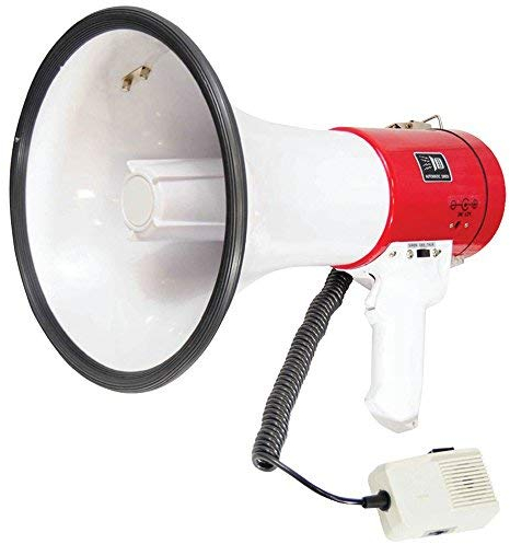 Megaphone PMP58U rot 50 Watt max. mit Sirenenfunktion bis zu 1000 Meter mit USB-Eingang 6 GB separates Mikrofon zu Kabel, funktioniert mit Batterie oder 12 Volt