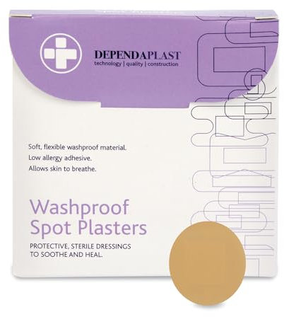 Reliance Medical Dependaplast Washproof Spot Plasters With Protective Film, Sterile Dressings To Soothe And Heal, Non-Perforated, Acrylic, Low Allergy Adhesive (Pack of 100)