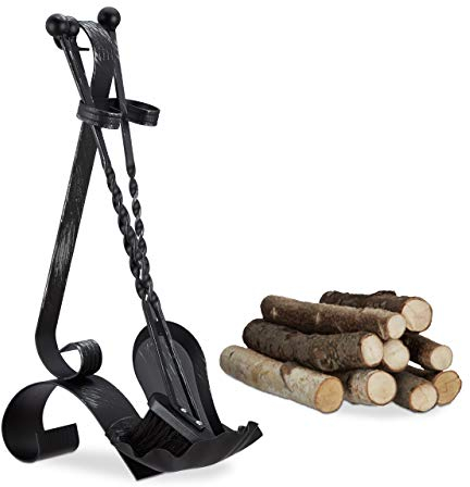 Relaxdays Gusseisen, schwarz Kaminbesteck antik, 4-TLG Kamingarnitur mit Schaufel, Besen und Schürhaken, Kaminzubehör, Steel