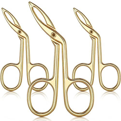 Hicarer 3 Pcs Eyebrow Scissor Tweezers with Handle Flat Straight Tip Facial Hair Eyebrow Tweezer for Women Precision Stainless Steel Brow Remover Slanted Nose Wig Plucker for Women Men(Gold Plated)