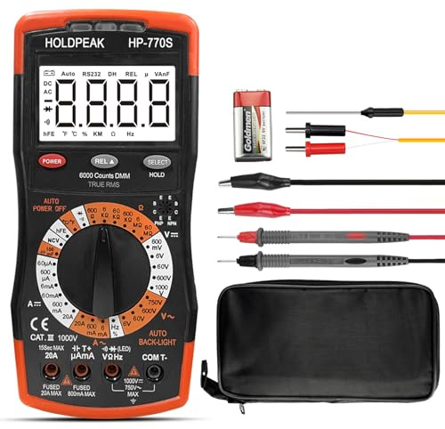 HoldPeak Digital Multimeter HP-770S 6000 Counts Manual Ranging,Accurately Measure for AC/DC Voltage Tester/NCV, Resistance, Frequency, Continuity, Diode, hFE