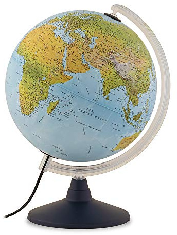 Tecnodidattica – Nova Rico 30 Elite Globe | Illuminated and revolving | Graduated Meridian | Political and physical cartography in English | 12/30cm Diameter