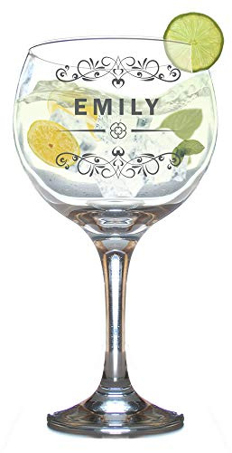 Personalised Gin and Tonic Glass Engraved Balloon Shaped G and T Novelty Juniper Copa Cocktail Stem Butterfly Gift Box 630 ml