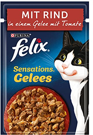 FELIX Sensations Gelees Katzenfutter nass, mit Rind & Tomate in Gelee, 26er Pack (26 x 85g)