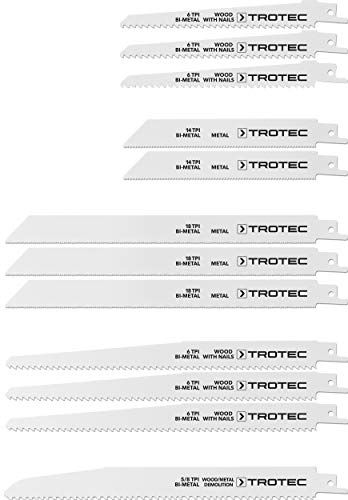 TROTEC Säbelsägeblätter-Set 12-teilig 5 unterschiedliche Typen | Länge 15-23 cm, das perfekte Sägeblatt für schnelle saubere Schnitte mit der Säbelsäge