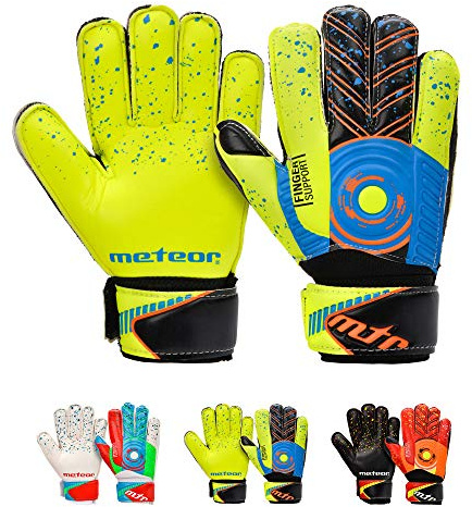 meteor Goalie Gloves for Kids Goalkeeper Gloves Football Goalkeeping Gloves Boys Youth Adult Junior Children Strong Keeper Grip Finger Protection Prevent Injuries Embossed Back Football DEFENCE (#6, Gul)