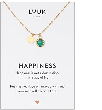 LUUK LIFESTYLE Collana con Ciondolo Cristallo di Vetro in Verde in Acciaio Inossidabile e carta HAPPINESS, Gioielli, Amicizia, Amore, Regali per Donna, Madre, Natale, Portafortuna, Oro (50cm c.)
