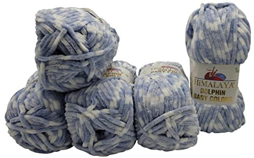 5 x 100 Gramm Strickwolle Himalaya Dolphin Baby Colours mehrfarbig, 500 Gramm Wolle super bulky (blaugrau weiss 80430)