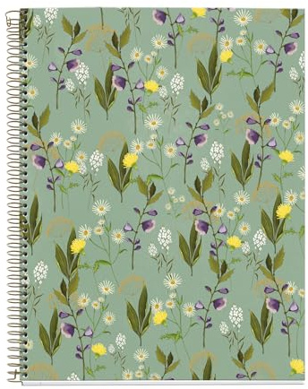 Miquelrius MR46594 Notizbuch, A4, recycelt, kariert, 5 mm, 120 Blatt, 4 farbige Streifen, Kollektion Garden Memories, grüne Blumen