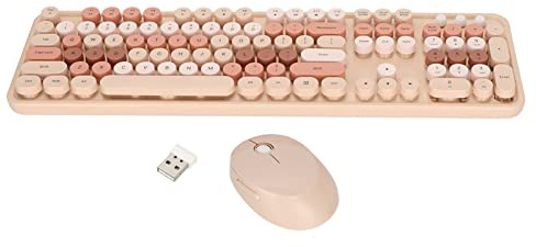 Kabellose Tastatur- und Maus-Kombination, 104 Tasten, Ergonomisches, Süßes Desktop-Spiel, Tastatur- und Maus-Sets für Mädchen für Heimbüro, Arbeit, Gaming,(Milchtee)