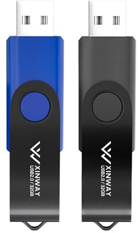 XINWAY 32GB USB 2.0 Flash Drives Thumb Drive Memory Stick Jump Drive Swivel Design, (2 Pack Tow Colors: Black Blue)