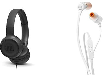 JBL Tune500BT - Casque Supra-auriculaire - Léger et Pliable - Écouteurs Bluetooth sans Fil - avec Commande Mains Libres & Tune110 – Ecouteurs Intra-Auriculaires filaires – câble Jack 3,5 mm – Blanc