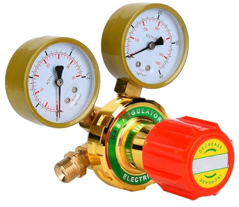 Agatige Régulateur De Gaz, WX-YQE-03/60 Manomètre à Acétylène Détendeur Gaz Acétylène Dépressurisateurs pour Kit Coupe Soudage Au Chalumeau à Gaz G5/8 CGA580 (Export Acétylène 5/8 Dents Extérieures)