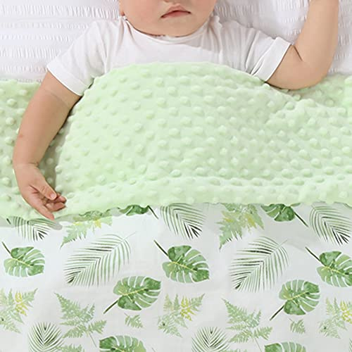 Hixingo Couverture d Ete pour Enfant, Motif de Dessin Animé Couvertures Minky Coton pour Garcon Fille et Bébé, Couverture Lit Microfibre Ultra Doux pour Landau (Feuilles Vertes,110x155cm)