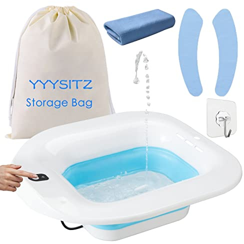 YYYSITZ Sitz Bath, Electric Sitz Bath for Hemorrhoids, Sitz Bath for Toilet Seat, Postpartum Care Basin, Sitz Baths Salts Bowl for Women Men, Sits Bath Soak Pan, Hip Bath Tub, Collapsible, Blue