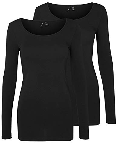 VERO MODA Damen VMMAXI My LS Soft Long U-Neck GA 2P, Black Beauty/Black Beauty, XL