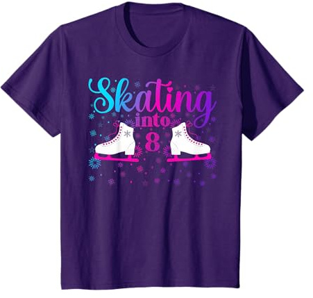 Kids Ice Skating Into 8 Cute Ice Dancing Girl 8th Birthday Party T-Shirt