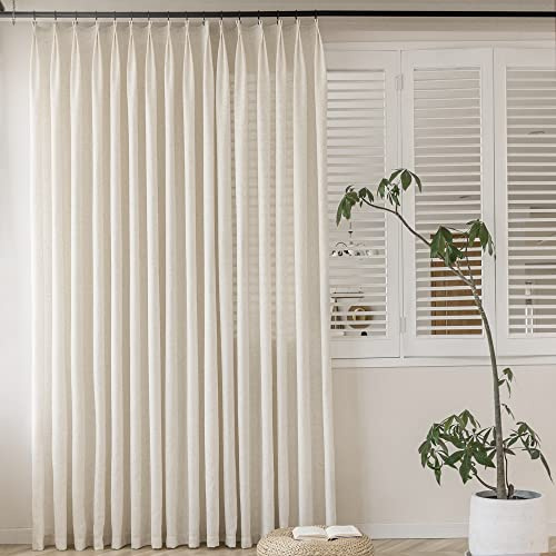 MAIHER Pinch Pleated Curtains Light Filtering, Natural Linen Textured Semi Sheer Window Curtains 84 inch Length for Living Room Bedroom Pinch Pleat Drapes with Hooks (1 Panel, 72 W x 84 L)