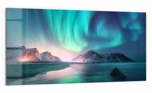 DEQORI Glas-Magnettafel | 100x50 cm groß | Motiv Das Nordlicht der Lofoten | Memo-Board aus Glas | Magnetboard inkl. Magnete, Stift & Tuch für Küche & Büro | Tafel magnetisch & beschreibbar