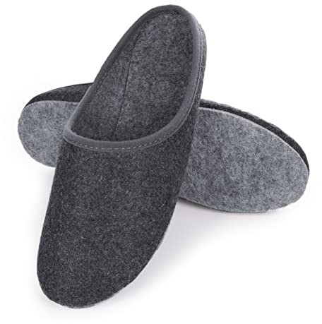 HEYO Felt Mules Warm Lightweight Slippers for Women Men Felt Slippers Sizes 36-48, gray, 10.5 UK