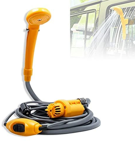 LARS360 Pommeau de Douche de Camping avec Pompe - Douche de Camping Portable 12 V - avec Tuyau d'eau de 2 m et Adaptateur de câble d'alimentation pour Le Camping