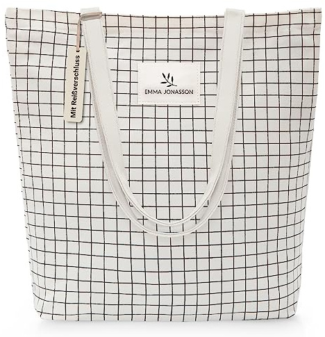 Emma Jonasson Jutebeutel mit Reißverschluss und Innentasche - Stilvoller Shopper Damen - Einkaufstasche mit langem Henkel - perfekte Tasche als Tote bag, Stofftasche