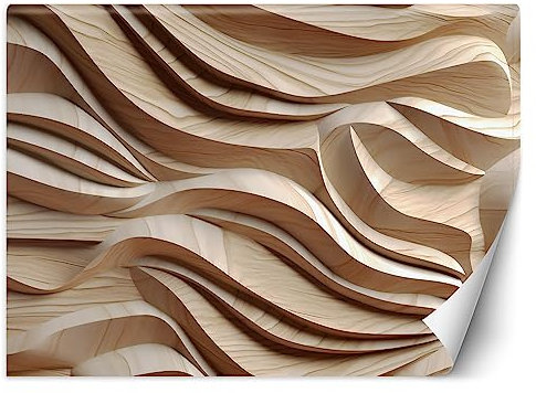 Feeby Papier peint Vinyle Géométrie Effet 3D 400x280 cm XXL Moderne Décoration Murale Muraux Tapisserie Salon Chambre à coucher Bureau Couloir Hôtel Spa Design Bois Texture beige