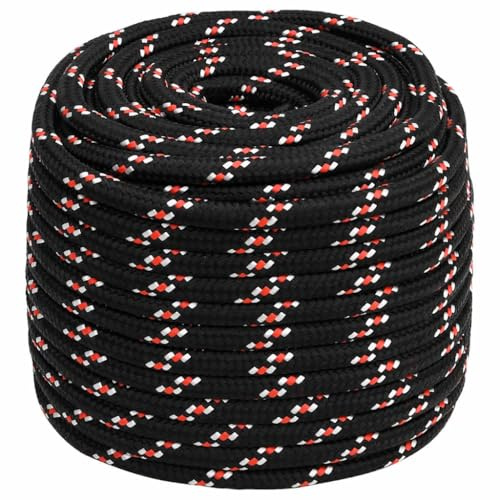 vidaXL Bootsseil Ankerleine Festmacher Tauwerk PP Leine Seil Tau Polypropylenseil Geflochten Flechtleine Schwarz 16mm 100m Polypropylen