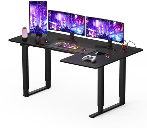 FLEXISPOT QS- Escritorio Eléctrico Ajustable en Altura 180x110cm con 4 Patas, Escritorio en Forma L, Mesa de Comedor, Mesa Gaming Standing Desk con 2 Motores Potentes (Negro)