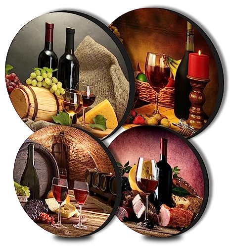 Red Wine Round Metal Hob Covers Set of 4 Stove Cooker Hob Covers for Cookers Gas Stove Protector Cookware Accessories Modern Cooktop Decor