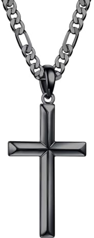 TINGN 925 Silber Kreuz Anhänger Herren - 925 Silber/Schwarz Kreuz Anhänger mit Kupferkette 18K Vergoldet Halskette für Mann Kinder Sohn 41 46 51 56 61CM Kupferkette