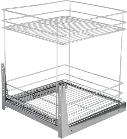 STOLMET Schrankauszug Schrankkorb mit Vollauszug Ausziehbare Küchenschublade mit Soft Close System Korbauszug Küchenschrank Schrank mit Außenbreite 50cm 2 Ablagen 480x545x450 mm Chrom Glänzend