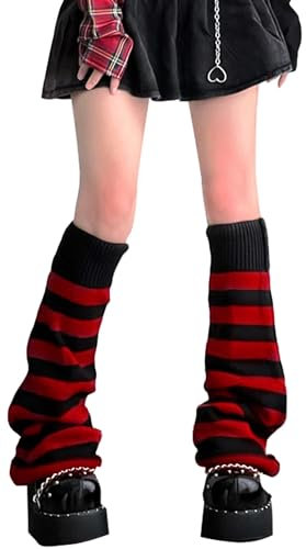 FEOYA Stulpen Damen Y2K Japanische Lolita Beinstulpen Winter Warme Lose Gestrickte Beinwärmer 80er Harajuku Lange Socken Goth Stil für Studenten Mädchen 1 Paar