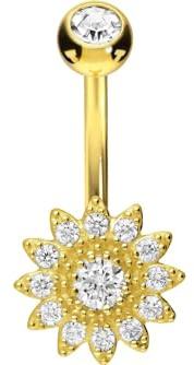 PIERCINGLINE Bauchnabelpiercing aus Chirurgenstahl mit einer KRISTALLBLÜTE Bauch Bananabell Piercing in 3 stylischen Farben