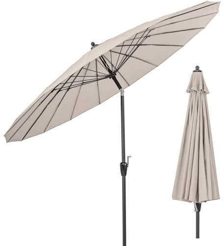 KOMFOTTEU Sombrilla de Jardín Ø 265 cm, Parasol Inclinable con Manivela, Sombrilla Terreza Exterior con 18 Varillas, Paraguas al Aire Libre con Protección UV para Patio, Balcón, Piscina (Beige)