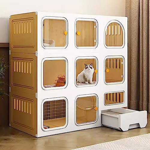 Katzenkäfig für den Innenbereich, mit Katzenleiter, Kratzbaum und Katzenbett, Kleintierkäfig, geeignet für Kätzchen, Welpen, Meerschweinchen, Kaninchen, Chinchillas, Frettchen, großer Auslau