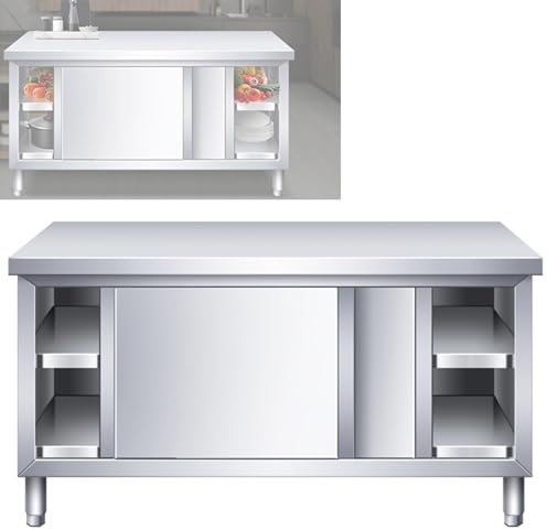 CHBMZ Edelstahltisch, Lebensmittelzubereitungstisch aus Edelstahl, 300 Kg Tragkraft, mit Schiebetüren, Rückwand Und Unterboden, for Zuhause, Restaurant, Hotel (Size : 100x50x80cm/39x20x31in)