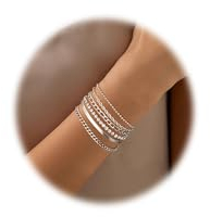 Dochais 6Pcs Chain Bracelets Set for Womens Girls 14K Gold Plated Stacking Bracelets Silver Twist Figaro Rope Cuban Chain Bracelets Adjustable CZ Link Charm Bracelets Jewellery