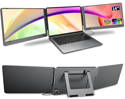 KPKUE Laptop Screen Extender, 14 1080P FHD IPS Dual Portable Monitor for Laptop, Compatible with 11.6 -15.6 Laptops, One USB-C Cable Plug and Play (Windows only)