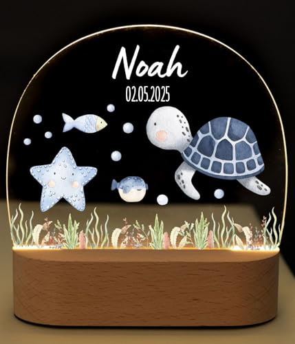 Bärenfreunde® - Personalisiertes Nachtlicht für Babys - Individuelle Nachttischlampe für Kinder - Personalisierte Geschenke Kinder - Babygeschenk - Geschenk zur Geburt (Schildkröte blau)