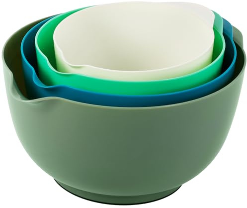 BoxedHome Lot de 4 bols mélangeurs en plastique antidérapants et empilables pour la cuisine - Vert armée