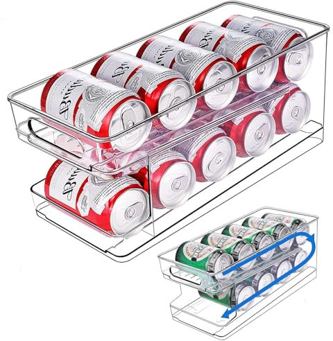 Naturezhen Dispensador Latas Frigorífico, Rodante Organizador De Latas Para Nevera, Porta latas Transparente, Caja almacenamiento Cocina para Nevera Almacenamiento de Bebidas 35.5x19.2x15cm