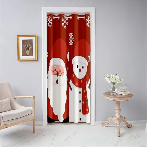 Odot Weihnachten Deko Türvorhang Blickdicht Verdunklungsvorhänge mit Ösen, 3D Weihnachtsmann-Druck Vorhang Thermovorhang Schlafzimmer Schrank Raumteiler Vorhang (120x180cm,Rot)