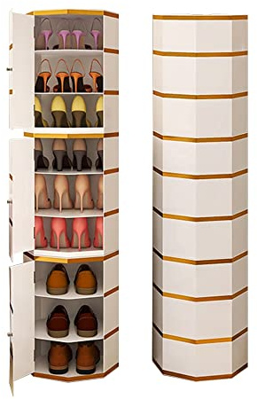 LFONDIGE Runder drehbarer Schuhregalturm, 360°-Organizer, 45/86/127/169/210 cm, Lazy Susan-Schuhregal, vertikales Schuhregal für kleine Räume, für Eingangsbereich, Wohnzimmer, Flur, Schuhschrank (Far
