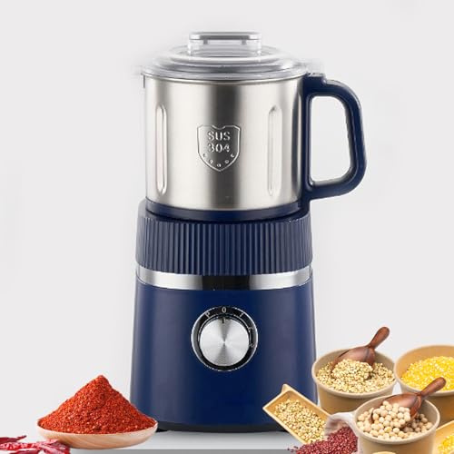 Moulin à Grains électrique, Moulin à café 500 W avec Couvercle Amovible, 26 000 TR/Min, broyage Sec/Humide à Double Usage, Grande capacité 800 g, Moulin à épices à 4 Vitesses pour Grains de café Blue
