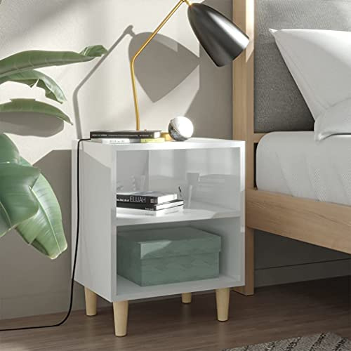 PIXZSSI Schlafzimmer 2er Set Nachttisch mit Massivholz Beinen 40x30x50 cm Beistelltisch Skandinavische Nachtschrank Praktischen Stauraum Telefontisch Arbeitszimmer Weiß Hochglanz Holzwerkstoff