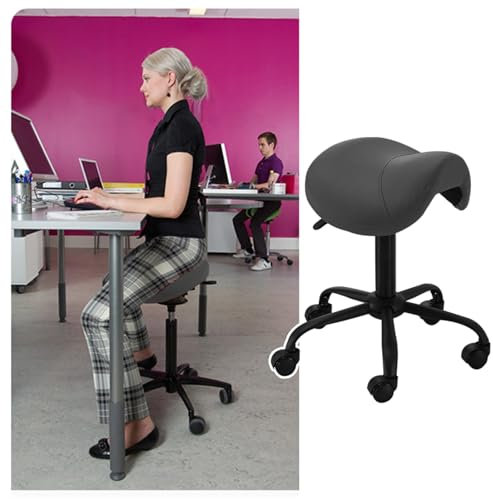 ( Ergonomischer Sattelhocker fürs Büro, rollender Sattel-Salonstuhl, höhenverstellbar von 17 - 21, Anti-Ermüdungs-Sattelsitz für Zahnärzte/Friseur (Farbe: Schwarz))