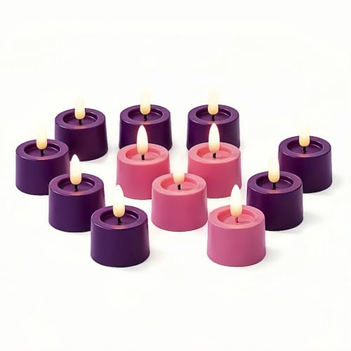 Simplelight Adventskerzen, Lila & Rosa Teelichter Kerzen Batteriebetrieben, Adventskranz mit flammenlosen Kerzen, Realistischer Schwarzer Docht, 12 Stück Batterie Enthalten (Lila Rosa)