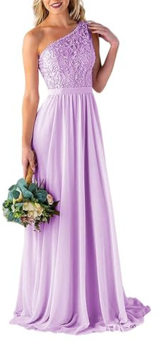 Vestidos de dama de honor de gasa con encaje para mujer, vestidos largos acampanados, vestidos de cóctel sin mangas, Lila, 52 Grande